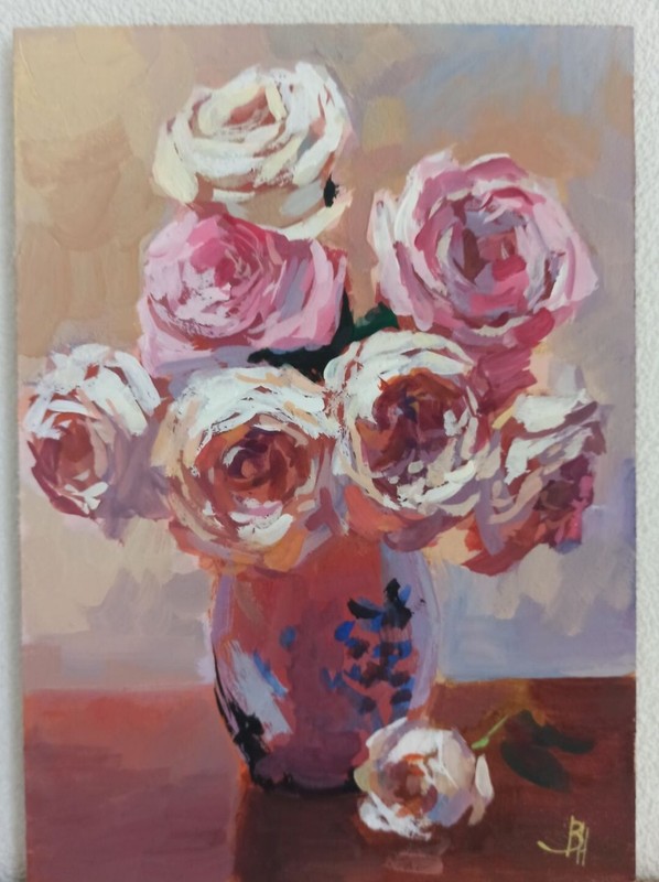 8.26»/6 ORIGINAL Painting bouquet of roses in a vase Wall Art