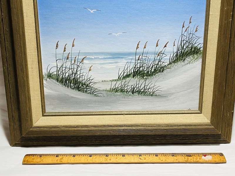 Original Framed Seascape Beach Scene With Seagulls Oil On Canvas Board Signed KA gallery