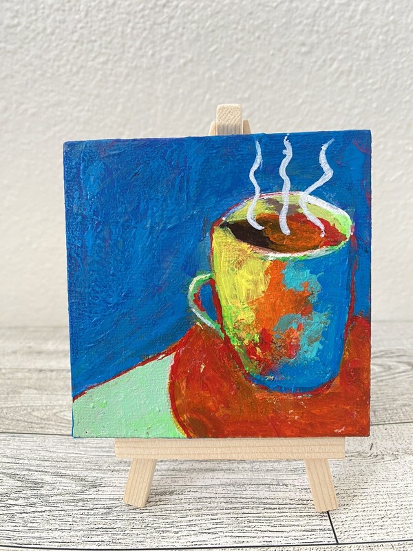 4x4 Canvas With Easel Abstract Coffee Mug Handmade Acrylic painting gallery
