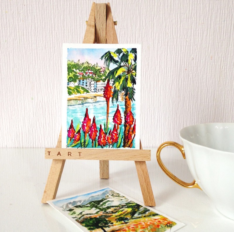 ACEO Original Art Laguna Beach California Painting Small Watercolor Seascape gallery