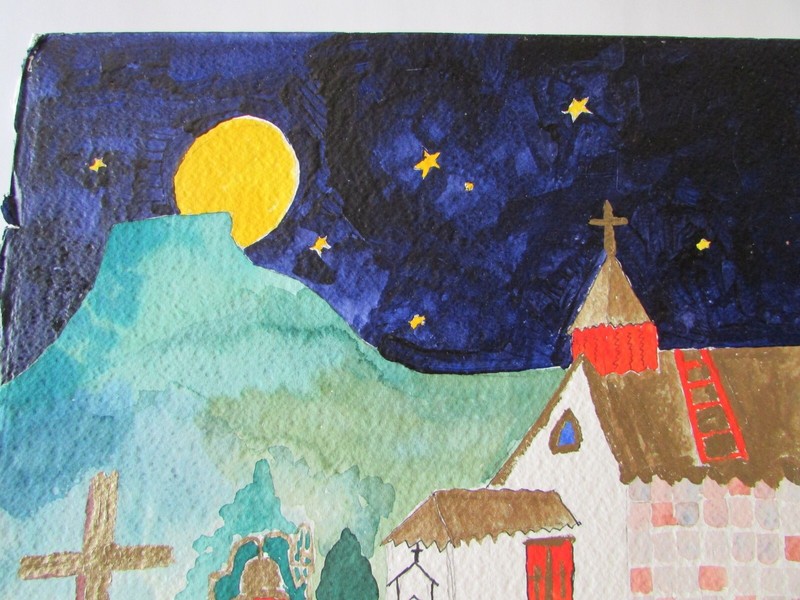Maureen Freyne Santa Fe Folk Art Painting Saint Rita Church Bernal New Mexico gallery