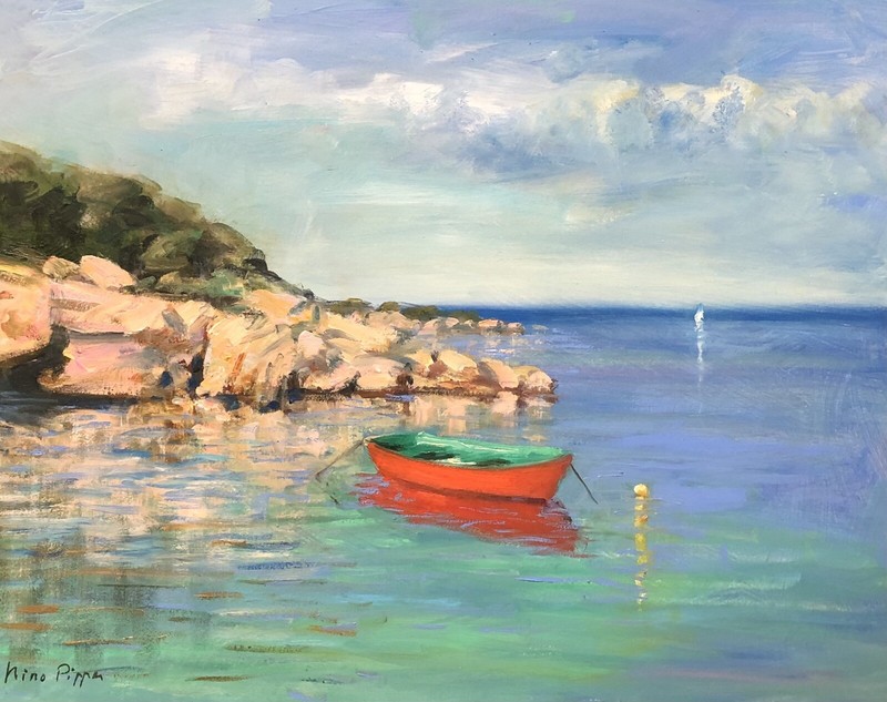 Nino Pippa 14″X18′ Original Oil Painting Emerald Coast Pevero The Red Boat COA