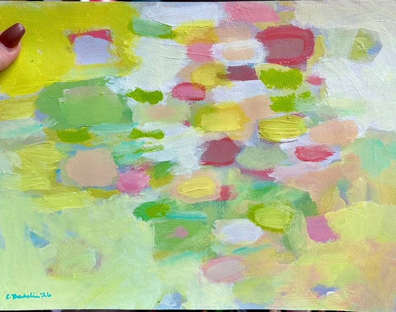 Yellow Contemporary Abstract Painting 9×12” Original on Paper