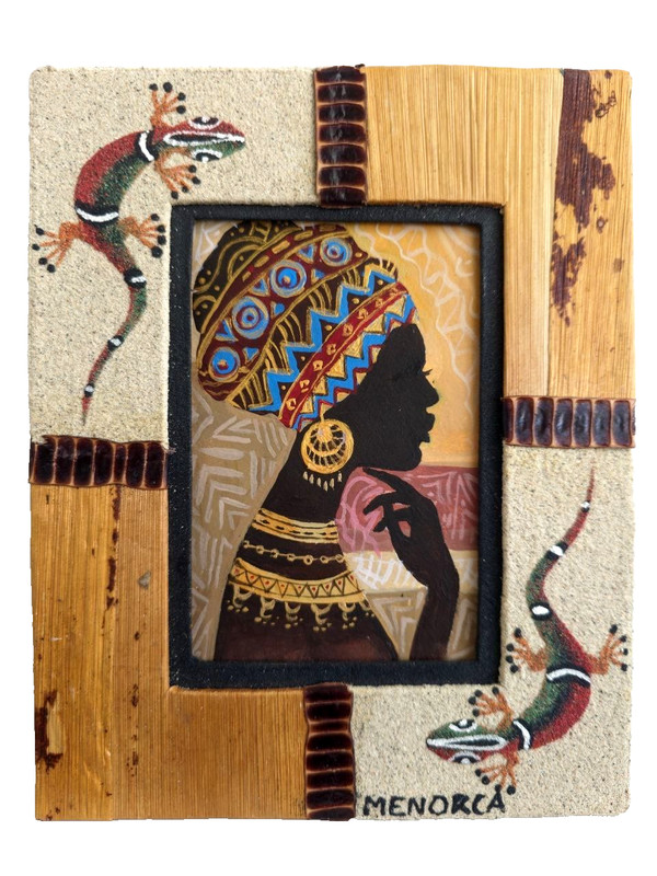 Ethnic Painting Silhouette of an African Woman Acrylic 16×20 cm Decorative Frame
