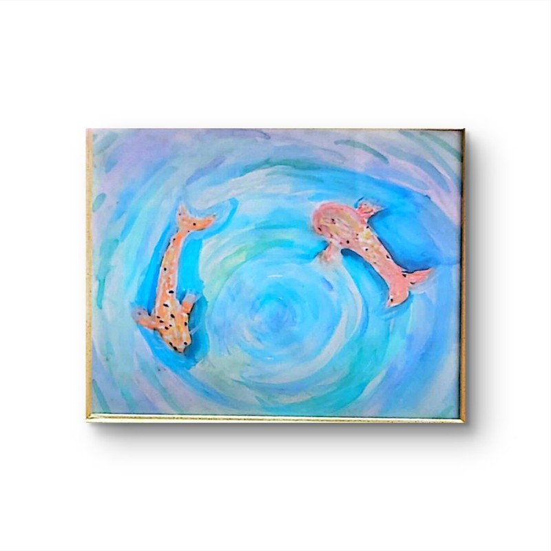 Original Acrylic Painting Koi Fish Pair Framed 8x10 Water Art gallery