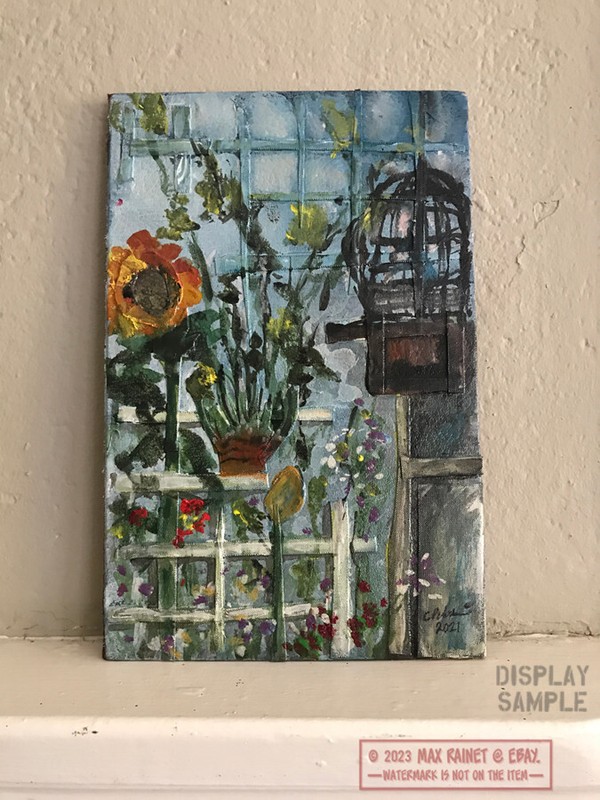 Birds + Flowers in Greenhouse 2021 C Peterson * Original Oil Painting * textural gallery