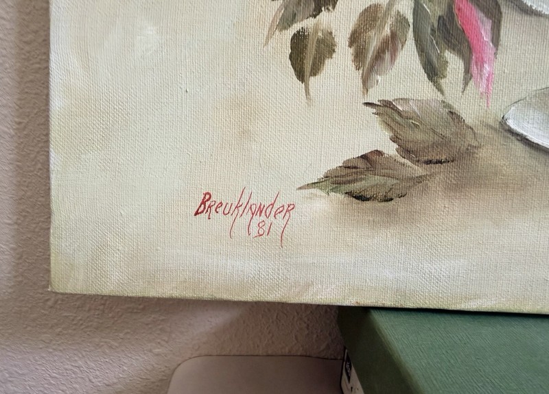 Original Oil Painting Floral Still Life Roses Signed Dated 1981 20x16 Unframed gallery