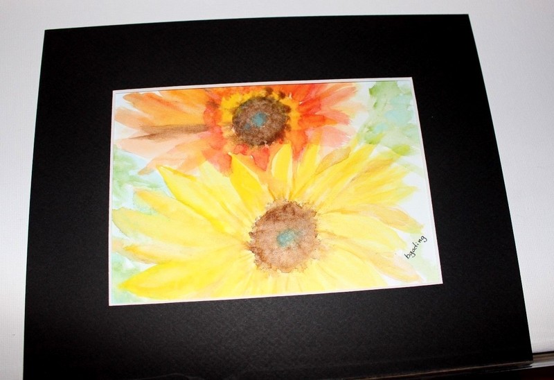 «Sunflowers» -Watercolor Painting 5″X7″ – 8″X10″ Pro Beveled Mat
