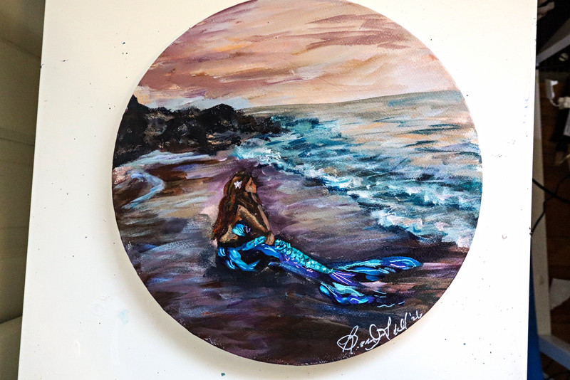 Bea Christen Original Acrylic Canvas Painting Mermaid Beach Ocean Signed OOAK
