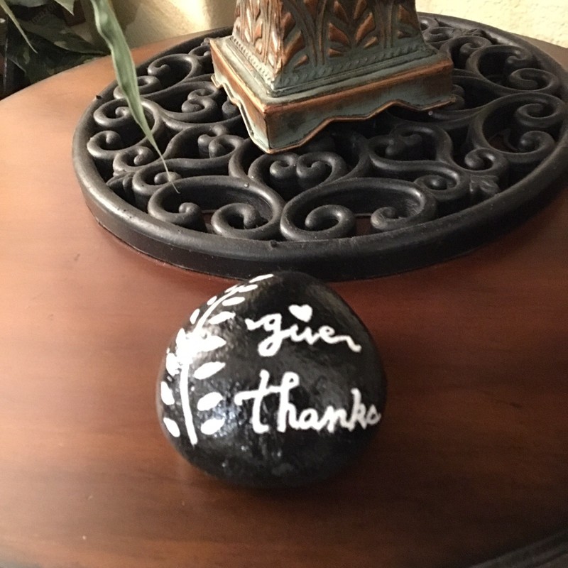 Hand Painted Original Rock Stone Art Paper Weight Give Thanks Olive Branch White gallery