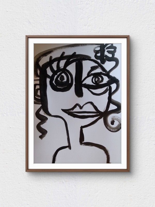 Original Abstract 9x12 Woman Figure Acrylic Painting Paper Arr Black White