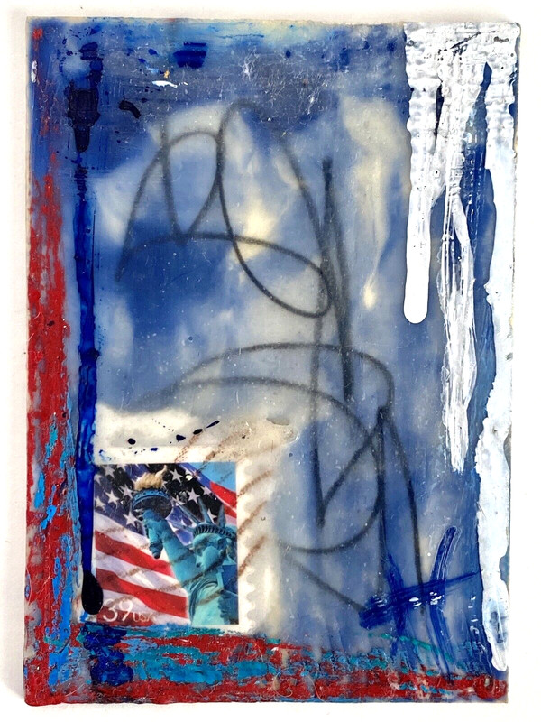 ACEO Libertys Whisper Original Encaustic Wax Collage Painting Tristina Elmes ATC gallery