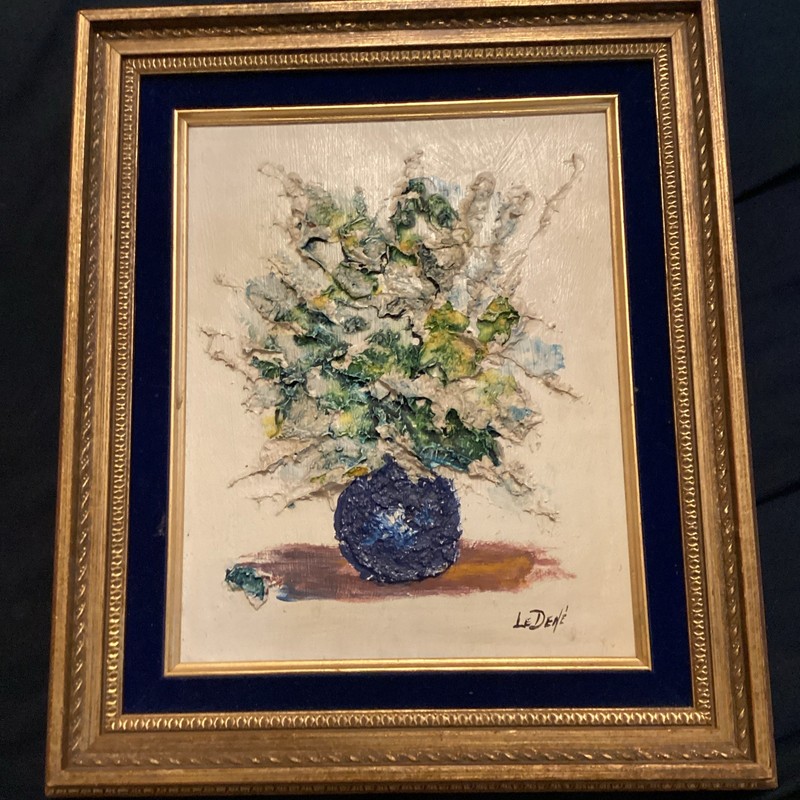 Le Dene Signed Abstract Floral Vase Still Life Canvas Painting, Small, Framed