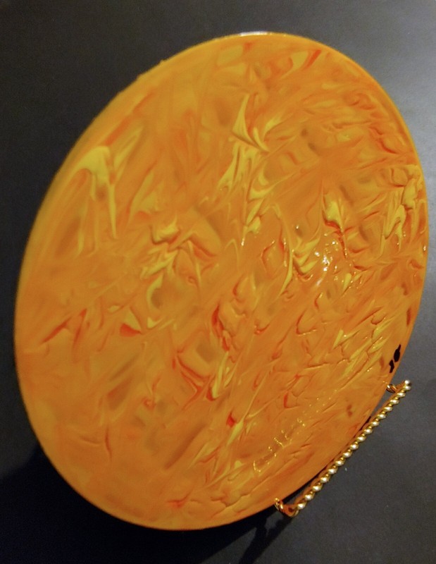 Modern ART-SIGNED- Hand Painted on 7 1/4in Dia Metal Disc W/Stand- One of a Kind gallery