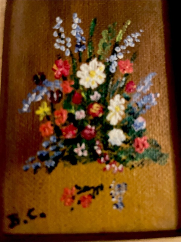 VTG Artist Signed Oil On BoardPAINTING Floral Still Life Flowers Framed 5 X 4 gallery