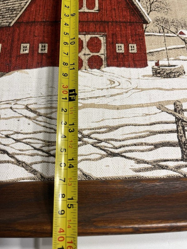 Hand Printed Red Barn Snow Linen Framed Wall Art. 16” gallery