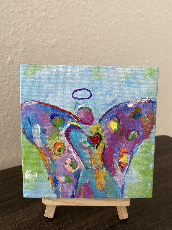 4x4 Canvas With Easel Angel Acrylic painting