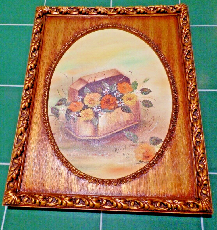 Original Floral Canvas Oil Painting by Robert Mall w/ 20″x 16″ Ornate Wood Frame