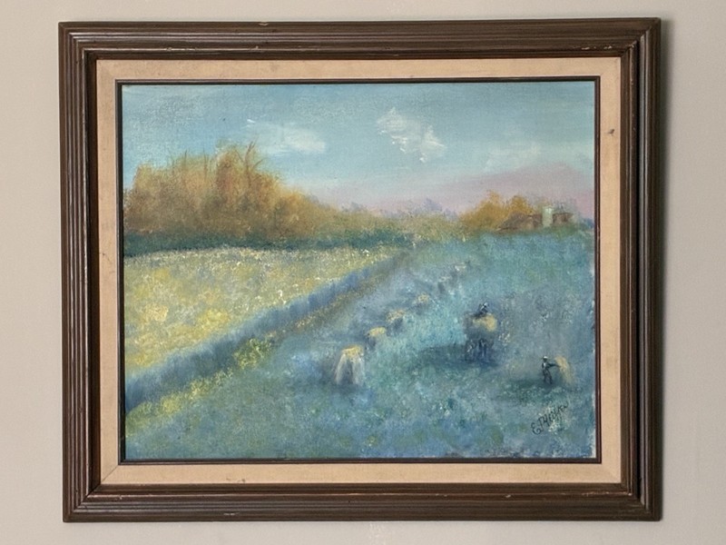 Impressionist Painting Signed E. Pfeiffer Farm Fields At Harvest