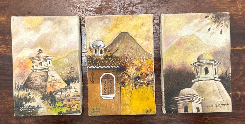 Set Of 3 Original Signed Paintings Houses Rooftops Guatemala 4” X 6”on Canvas