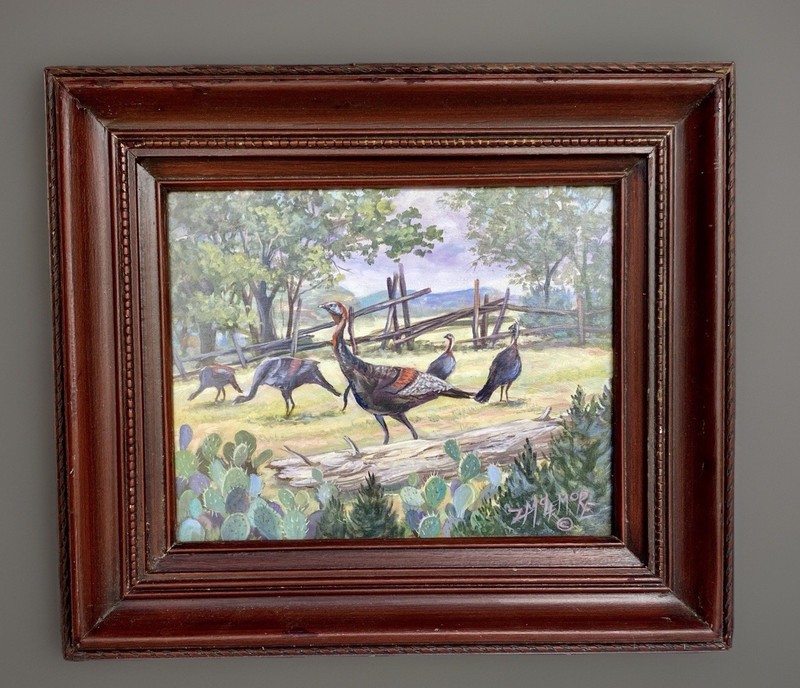 Orig. Framed Wild Turkey Oil Painting on Masonite Zella McLemore 14-1/2"L x 13"H gallery