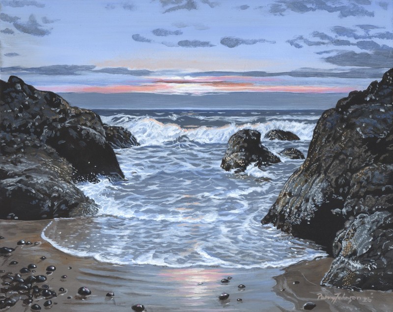Original Oregon Seascape Painting Sunset on Neptune 8×10 Parry Johnson