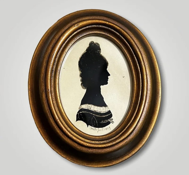 ANTIQUE 19th C. AMERICAN FOLK-ART PORTRAIT HOLLOW SILHOUETTE DATED 1809