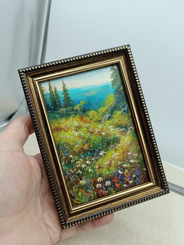 Summer Nature Oil Painting Original Art Flower Meadow 4 x 6 inches gallery