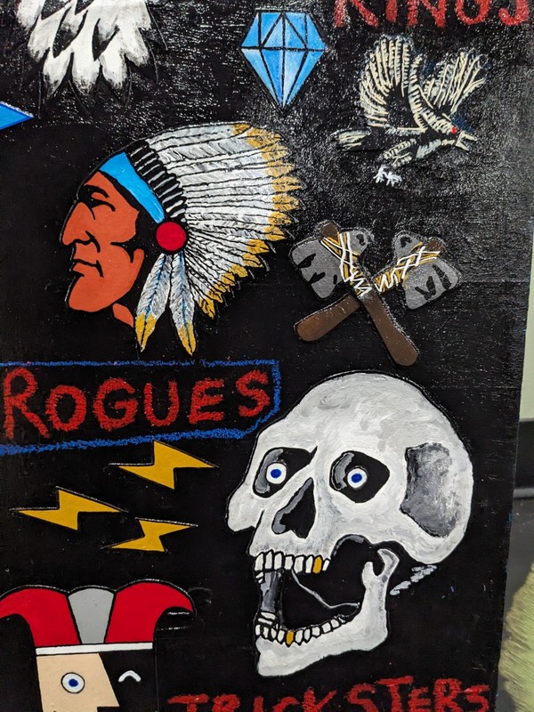 'Kings, Rogues, Tricksters" Collage Painting Original Outsider Folk Art 24"X12" gallery