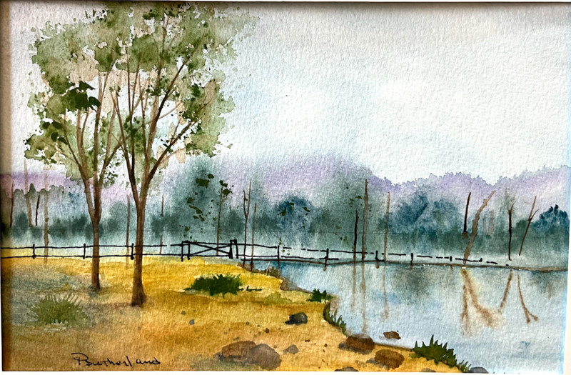 P. Sutherland Signed and matted Original Watercolor landscape