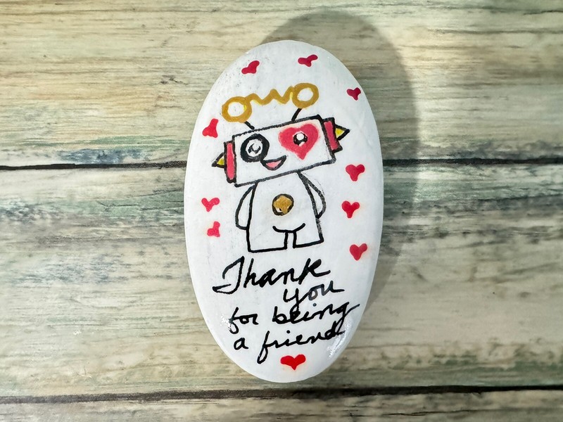 Artisan Hand Painted Rock | Cute Robot Friend Rock Stone Art