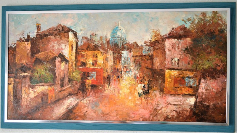 EDWARD BARTON 1926-2012 HUGE OIL PAINTING ON CANVAS AMERICAN ARTIST PARIS STREET