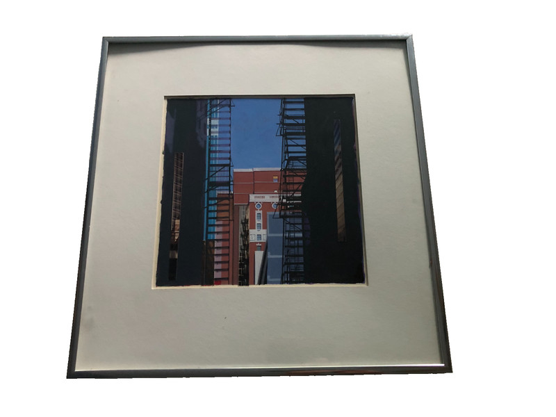 Vintage oil &mixed media on board «The Loop #3» by Chicago Artist Bob Cosgrove