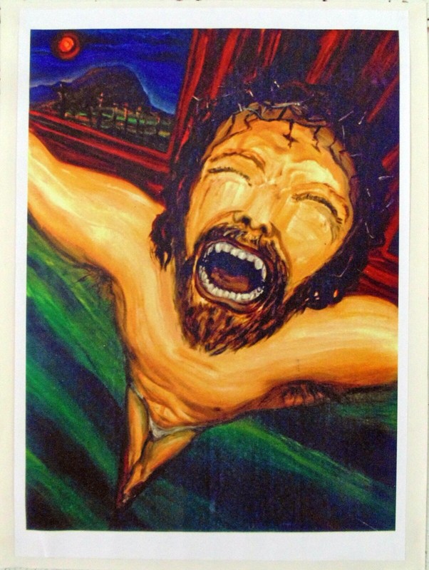 PAIN OF THE CROSS-ORIGINAL PRINT Arthur Robins Oil Pntg NYC Artist Jesus Christ