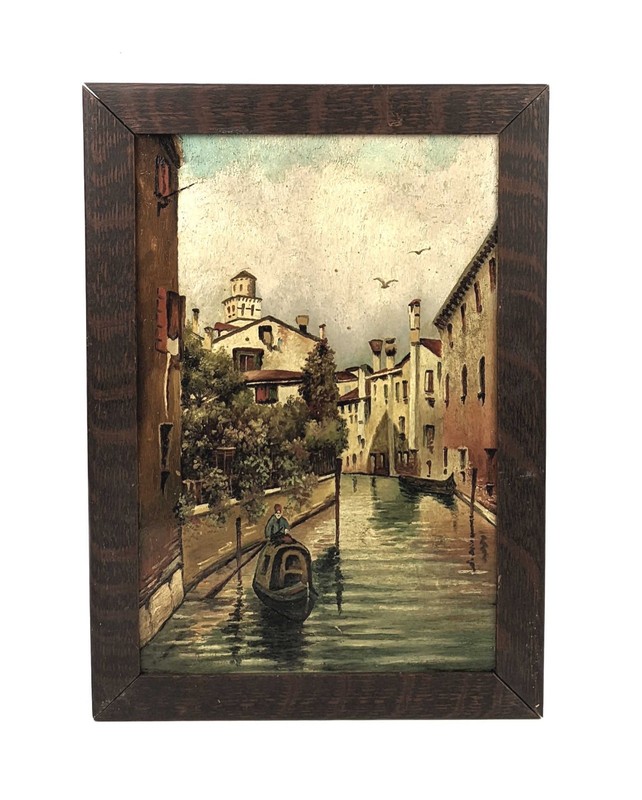 Antique 19th Century Venice Italy Canal Cityscape Oil Painting Framed
