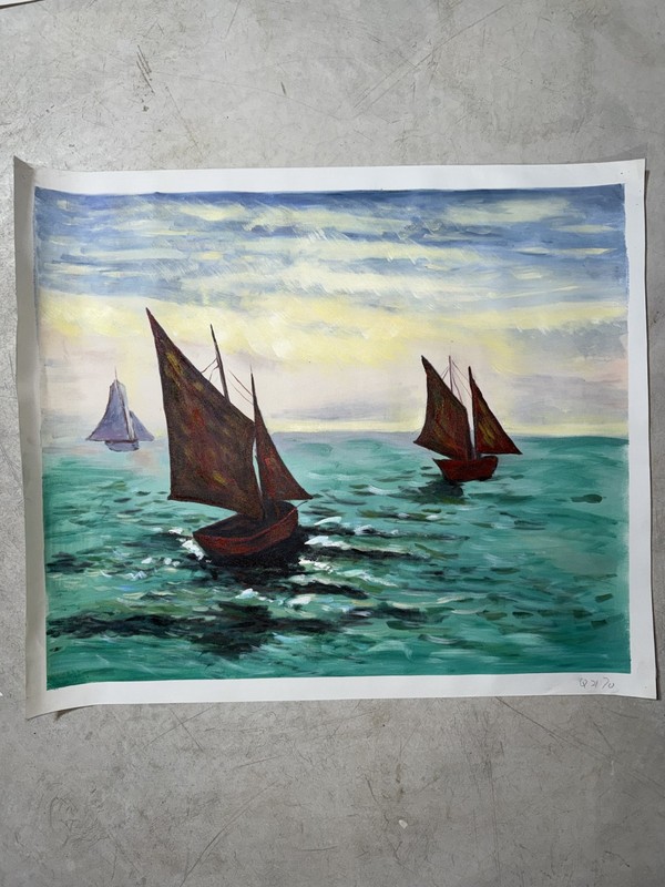 Monet BOATS LEAVING HARBOR Oil Painting 24×28 Rolled Canvas