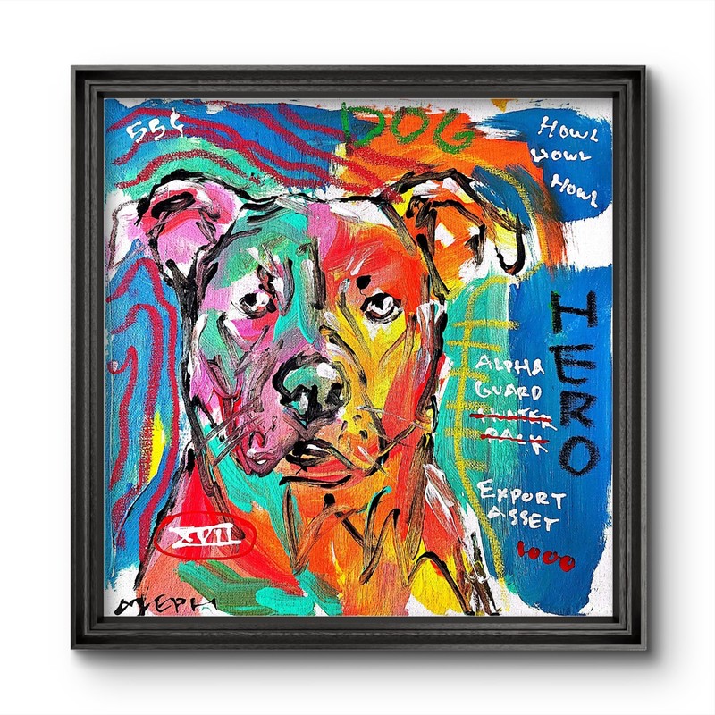 Original Abstract Dog Painting Canvas Neo Expressionist Fine Art Decor 12×12