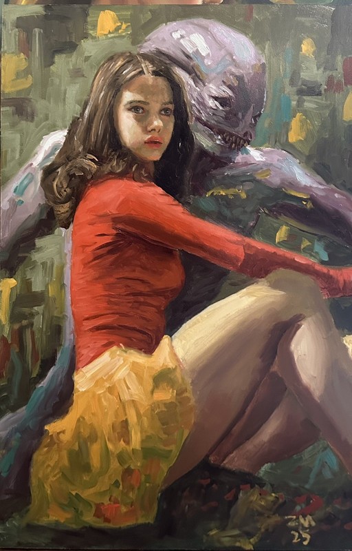 Original Oil Painting Alien Hybrid Series by ZM, Ready to Hang 16x24 inch