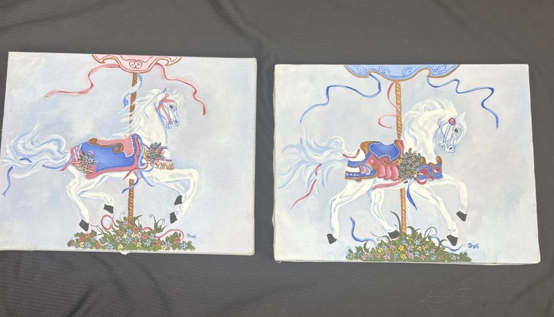2 Carousel horse Unframed Original oil paintings by local artist 8 x 10
