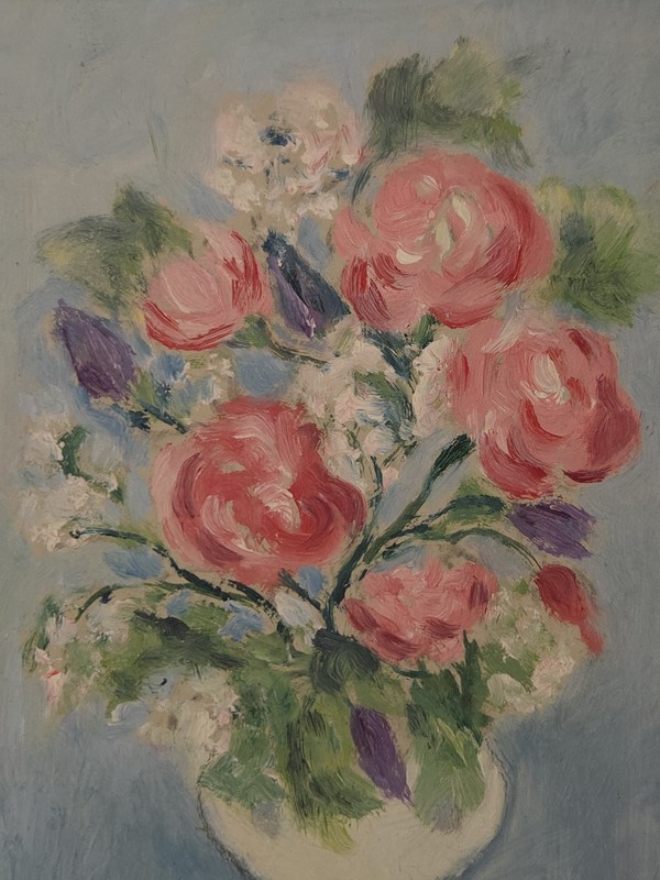 VTG Floral Still Life Painting Oil On Masonite Panel DA Whitney New England Art gallery