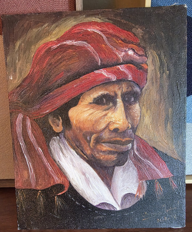 Benjamin Mendoza Tac Original Oil Painting Mayan Man Portrait Stretched Canvas