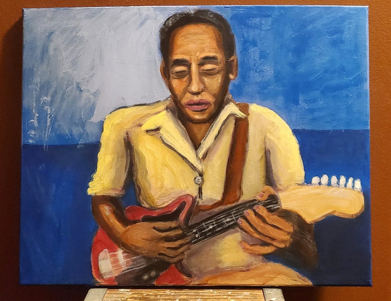 Blues Guitarist Original Outsider Folk Art Painting Blues Musician 16″x20″