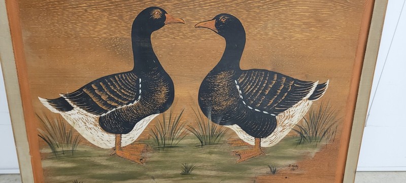 Folk art painting Folk Art Waterfowl Painting On Wood Board 1984 J. Kirby gallery
