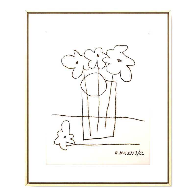 Original Spring Flowers Glass Vase 11×14 Pencil Paper Abstract Modern Cubism Art
