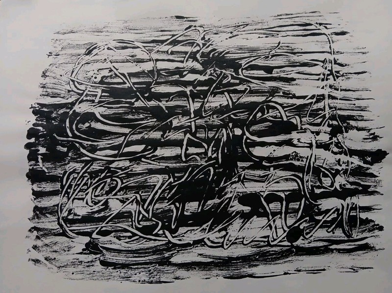 Vintage Art Informel Tachisme Surreal Monoprint Abstract Signed Decor Asemic