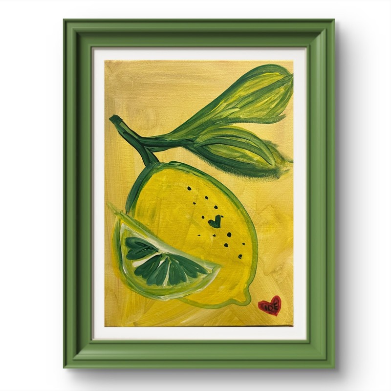 BLESSED#880 Heart Lemon 14×11 Canvas Original Painting – Abstract Kitchen