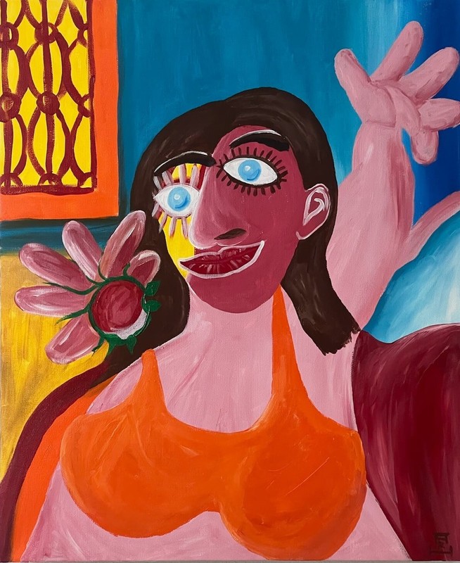 La Dama y su Flor | Canvas Size 24″ x 20″ in. | Original Acylic Painting