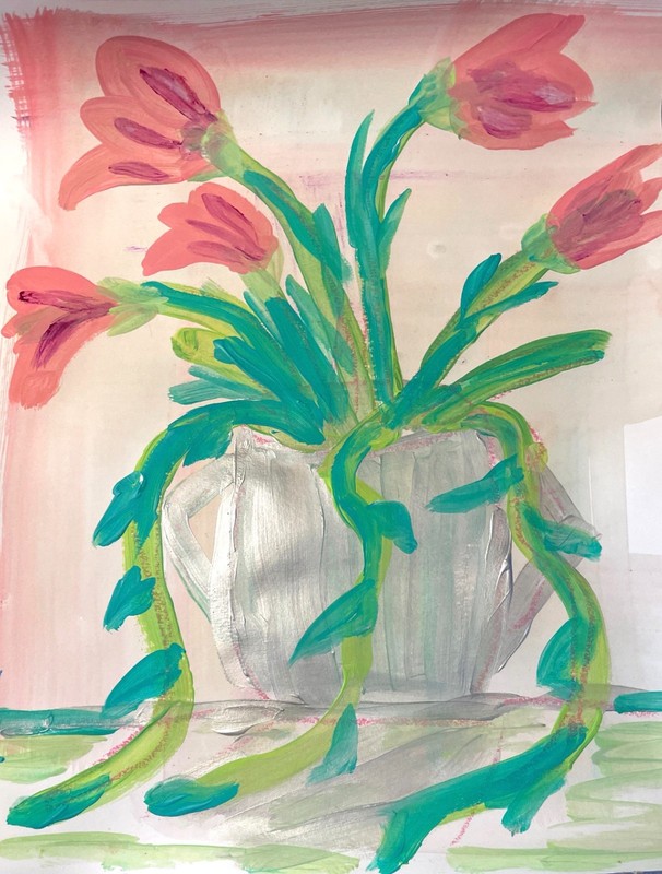 Pink Tulips 11 X 14″ Paper Art Soft Impressionist Style Romantic Kitchen