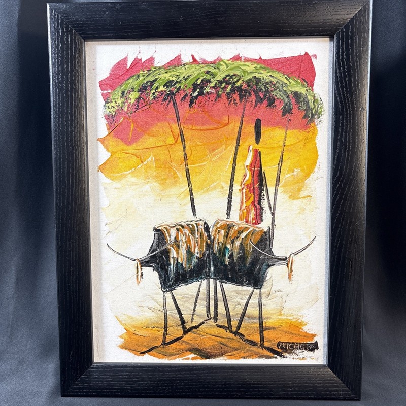 Original Signed Painting Gregory Mchopa, Tanzania, Oil On Canvas, Masai Herder