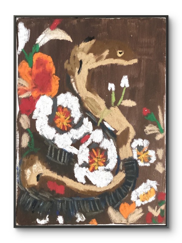 Snake Orange Floral Abstract Painting Modern Botanical Wall Art Original 11×14